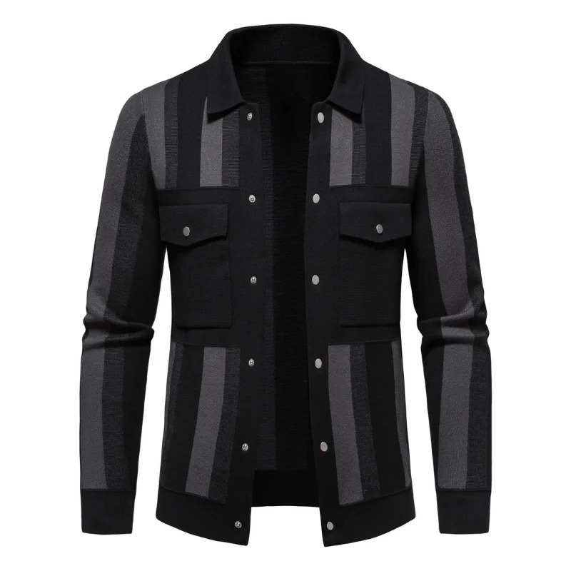 

Mens Jackets Sweater Cardigan Spring Autumn New Lapel Collar Long Sleeve Striped Outerwear & Coats Fashion Chamarras Para Hombre