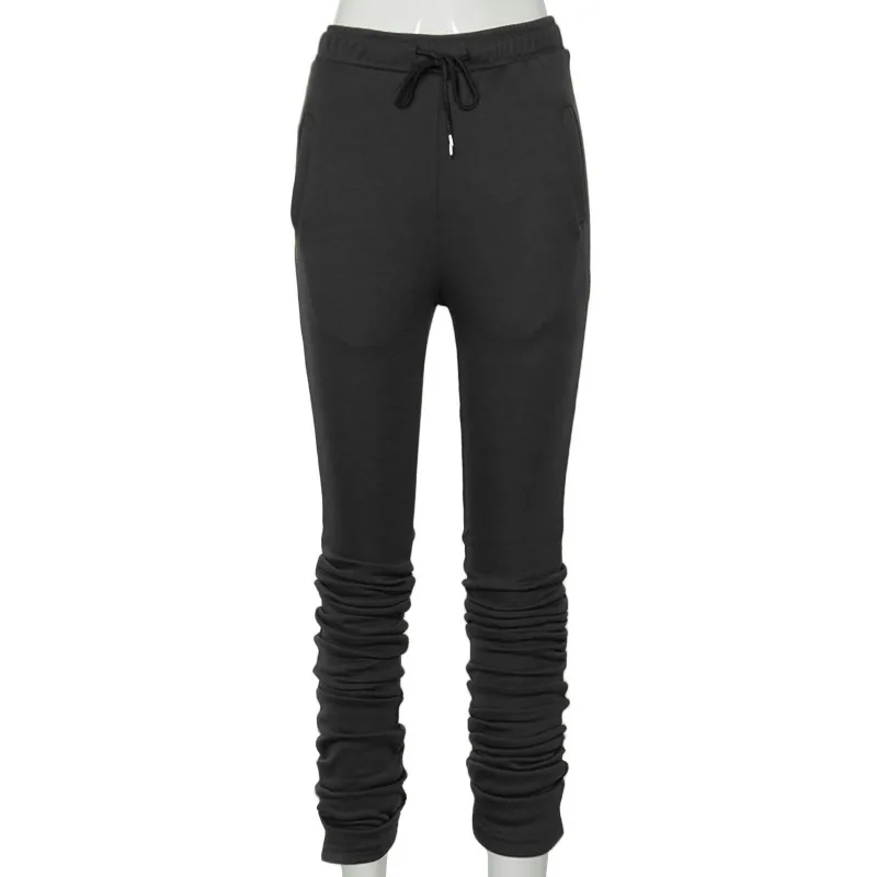 

Women's Gray Sweatpants, Drawstring, Casual, Extra Long, Stacked Pants, Winter, Thick, Warm Trousers, Street Style,