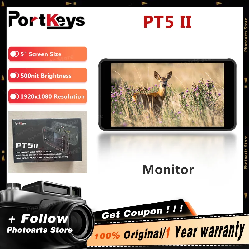 Portkeys PT5 II 5&Prime; 4K HDMI-compatible Touchscreen 500nit Ultra-thin 3D LUT Support 1920*1080 for Camera DSLR P6 new upgrade