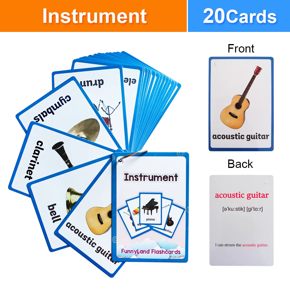 כלי עבודה כרטיסי מילים באנגלית פעילויות כיתה ואינטראקציה בין הורים לילדים זיהוי מוזיקלי חומרי למידה