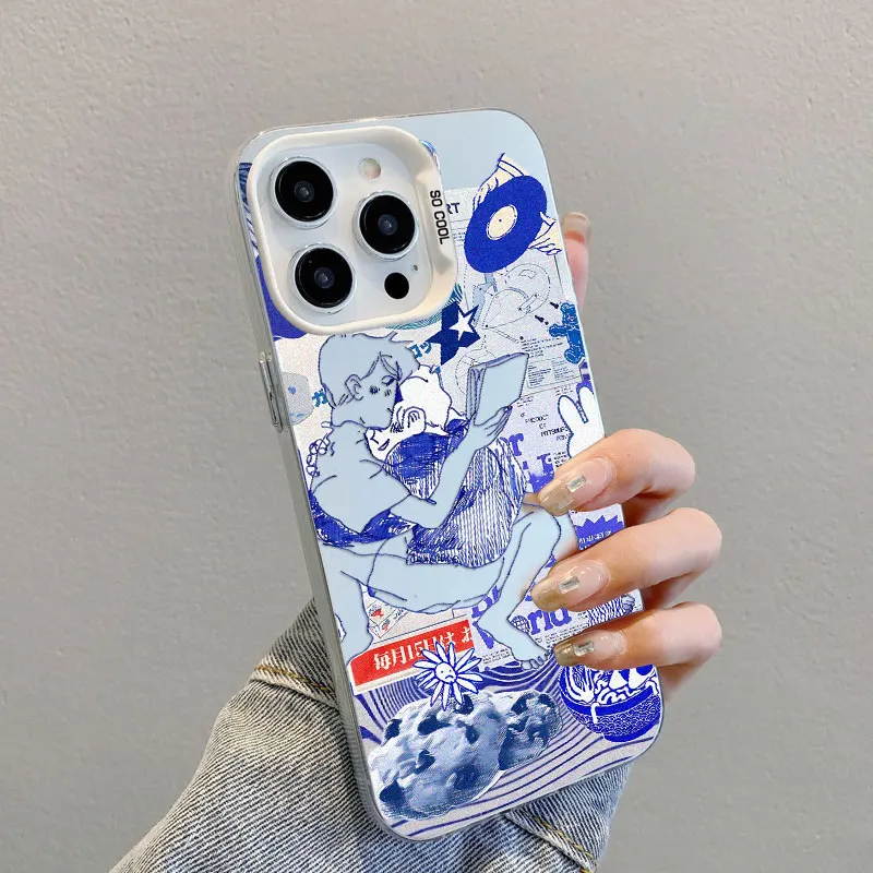 Ocean Wine Glass Blues Element Splicing Phone Case - Laser Back Cover