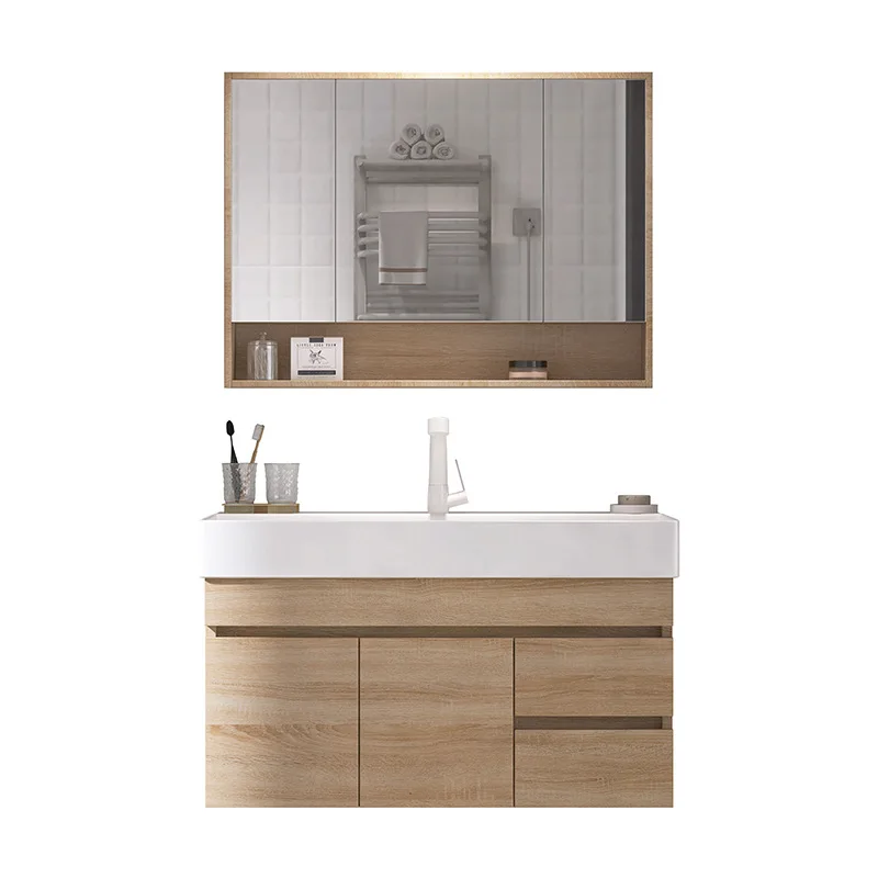 Modern simple ceramic integrated large basin light luxury washbasin washbasin smart mirror log color bathroom cabinet log color