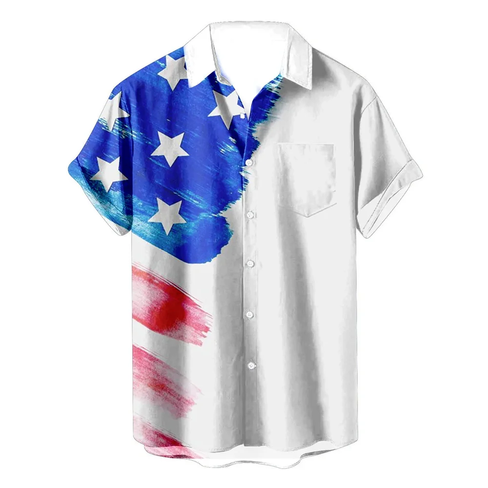 

Гавайская рубашка для мужчин и женщин, Повседневная пляжная сорочка оверсайз с американским флагом и 3D принтом, уличные Топы с коротким рукавом, лето