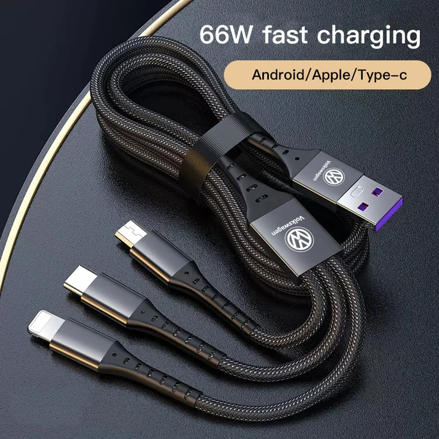 Car 3 In 1 100w Fast Charging Cable Type C Usb Micro For VW GTI Polo Golf Passat Tiguan Arteon Touareg Taigo Caddy Jetta Beetle