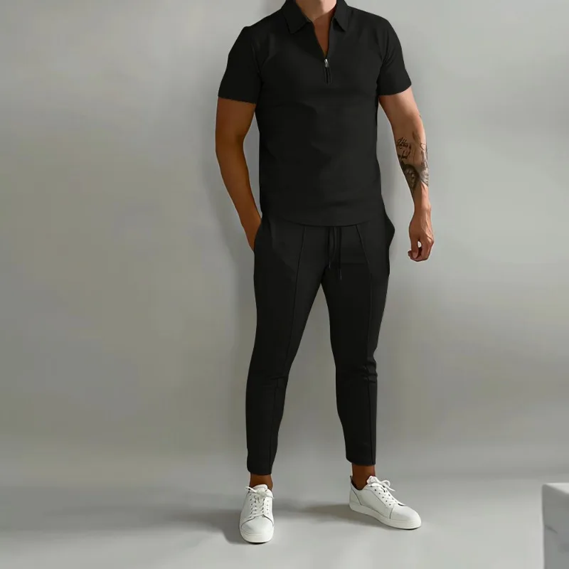 Summer Men's Slim Fitting Short Sleeved Pants Casual Sports Set