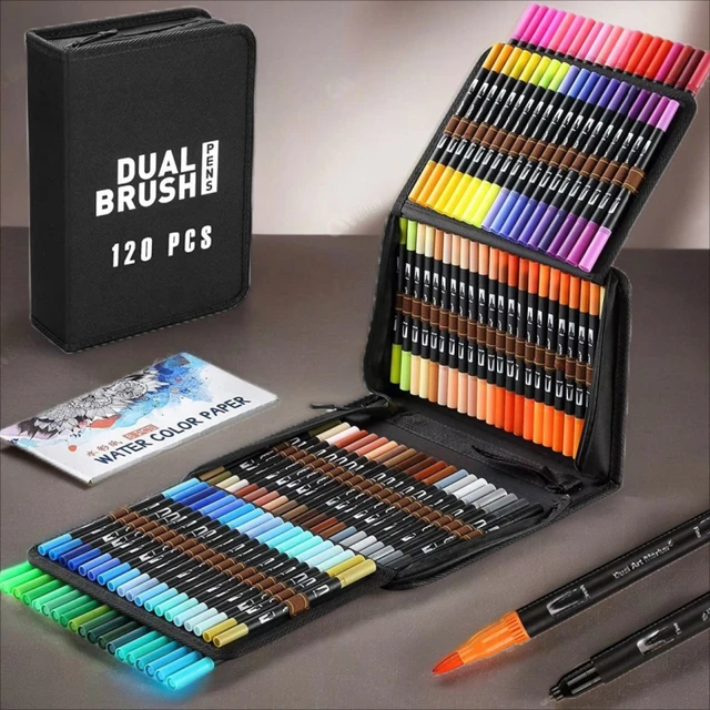 Dual Tip Marker Set: Fineliner & Brush Tips, Felt Pens – Art Markers for Watercolour, Calligraphy & Drawing 1