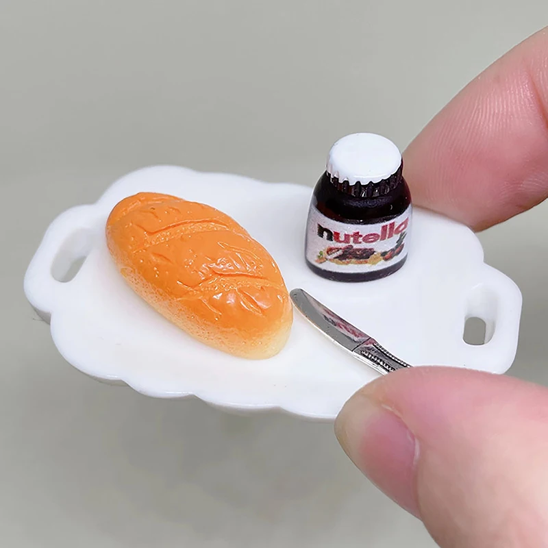 4 Pezzi Mini Cibo Pane Nutella Barattolo Piatto Forchetta Modello Cucina Colazione Dessert Per Casa Delle Bambole Accessori Fai Da Te