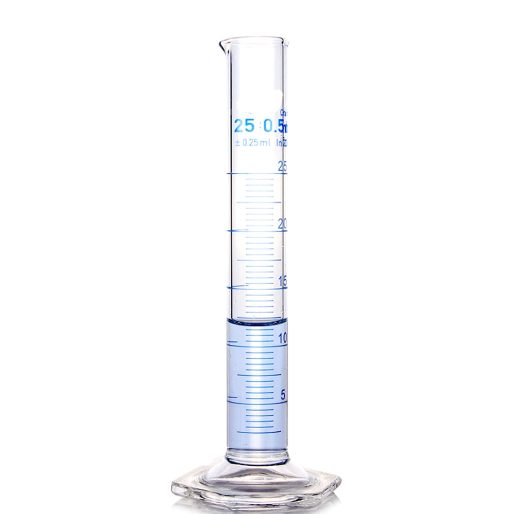 25mL Measuring Cylinder with Spout and Graduation with Glass Heagon Base Laboratory Chemistry Equipment