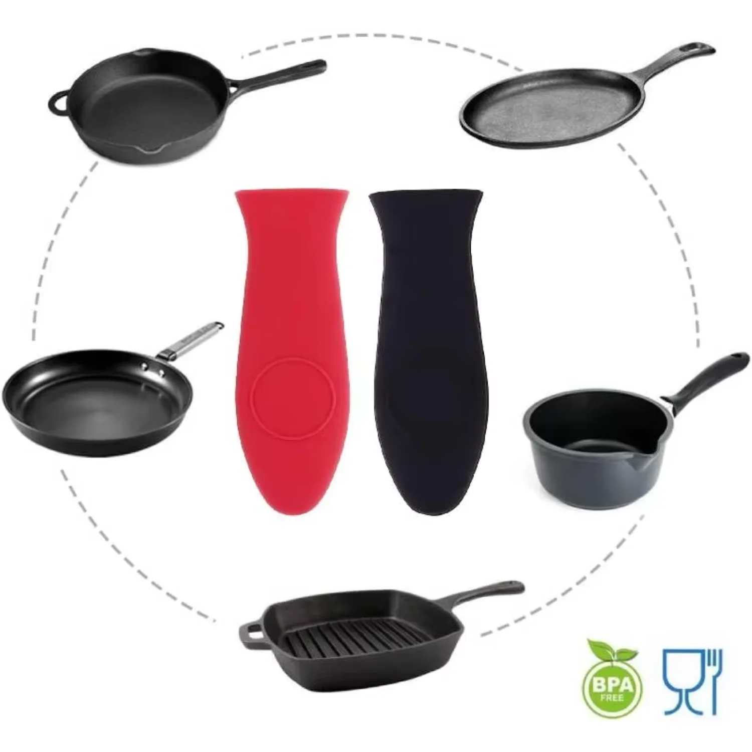 Silicone Hot Handle Holder Heat-resistant Pot Holder Cast Iron Frying Pan Cover Auxiliary Handle Sleeve 1개