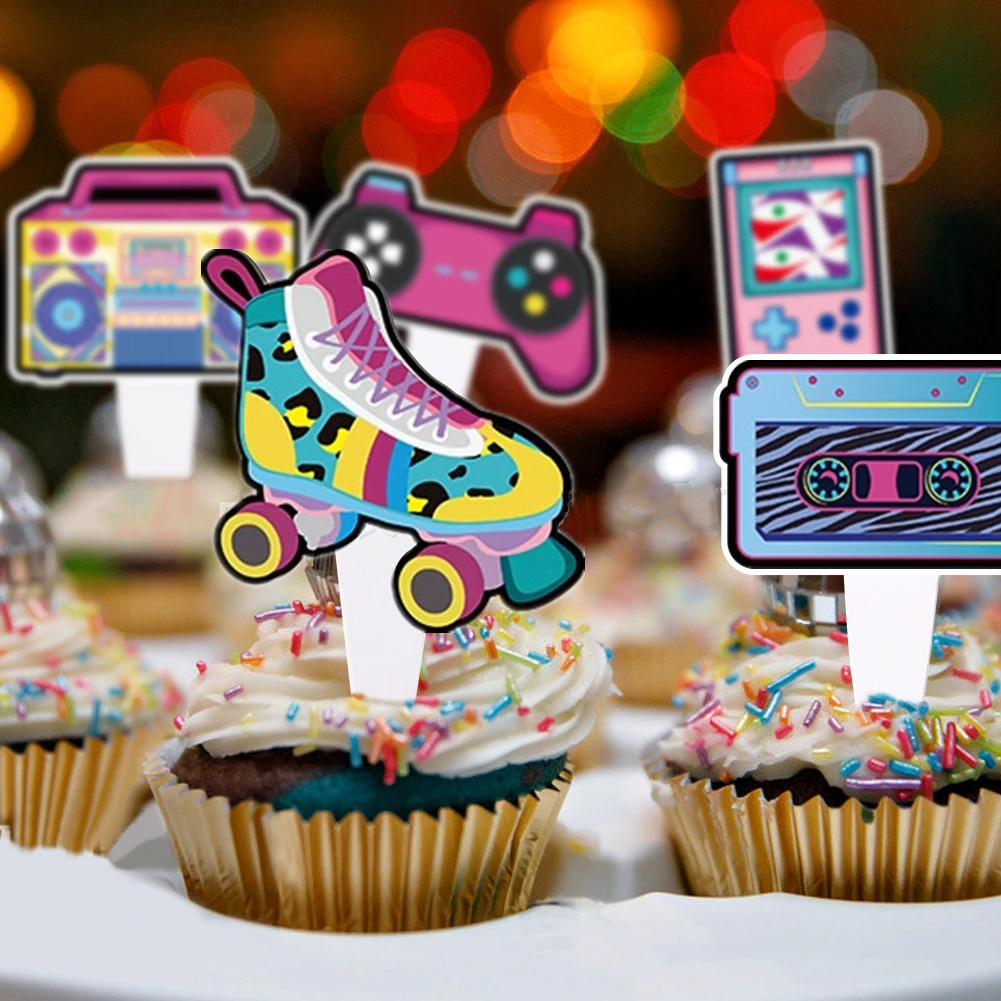 

90 вечерние кекс Топпер коньки радио с днем рождения ПВХ висящий баннер украшение фон торт знак