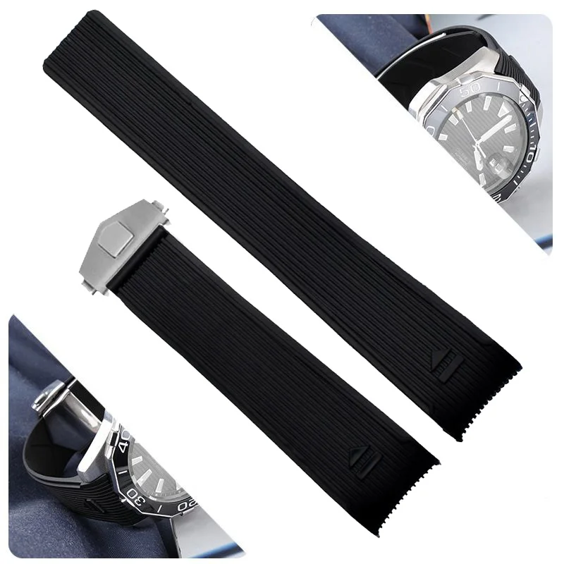 

High quality Silicone Watch Strap For Tag Heuer TAG HEUER AQUARACER 300 WAY201B Black Blue Rubber Watch Band Accessories 22mm