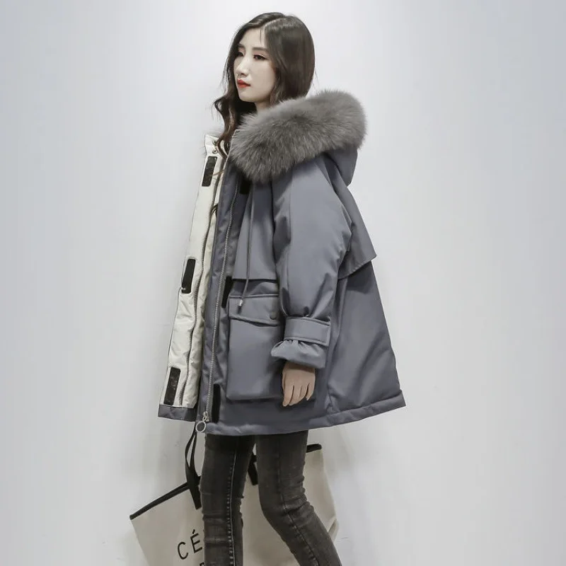 

Parker clothing women's long Korean version of the new down cotton-padded jacket women's loose thick fur collar coat