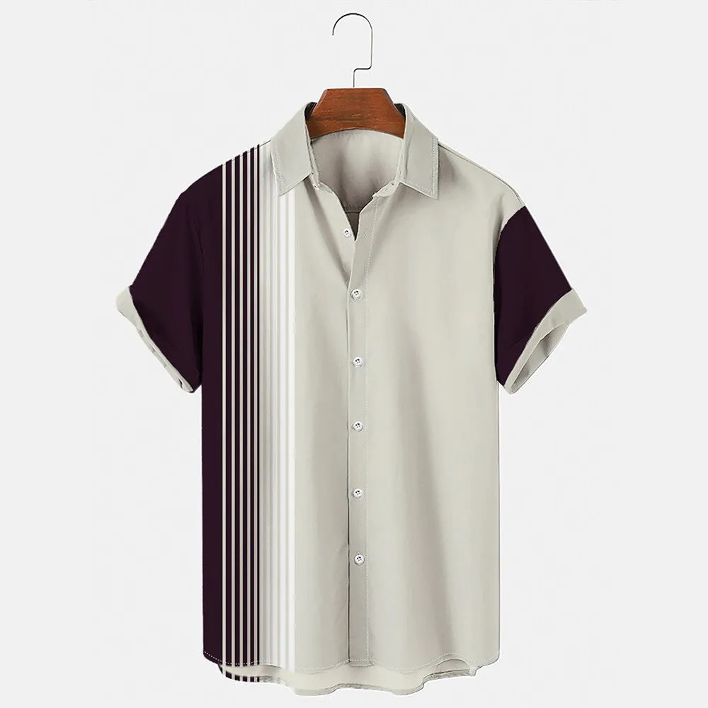 Contrast Stripe Print Tops Summer Fashion Men's Short-sleeved Shirts Casual Business Shirts Daily Street Tops Oversized T-shirts 3