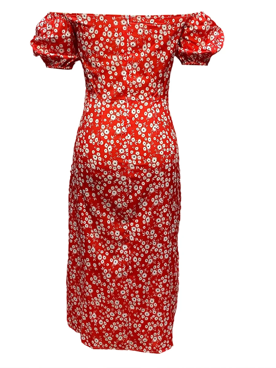 

Women Floral Midi Dresses Off-Shoulder Bodycon Dress Short Sleeve Side Split Casual Dress Summer Beachwear Party (Royal Blue M)
