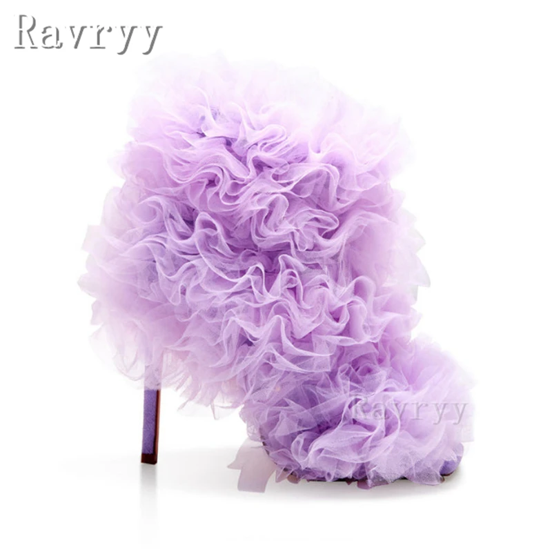 

New Mesh Flower Stiletto Heel Sandals Fairy Style Square Open Toe Side Zipper Ultra High Heels Shoes Party Wedding Women Sandals