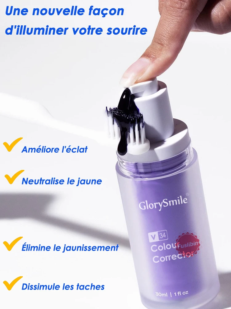 Dentifrice violet blanchissant, élimine les taches, corrige la couleur des dents pour les fumeurs, les consommateurs de café et de thé, pour une haleine fraîche et un soin de l'émail._voghion.com