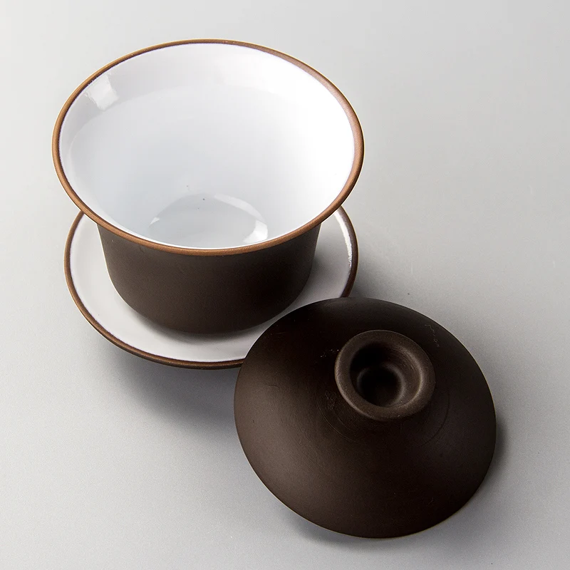 Chinese Teaset Elegant Gaiwan Tea Cups Purple Clay Tureen 120ml Lid Bowl Saucer Zisha Tea Brew Cup WF