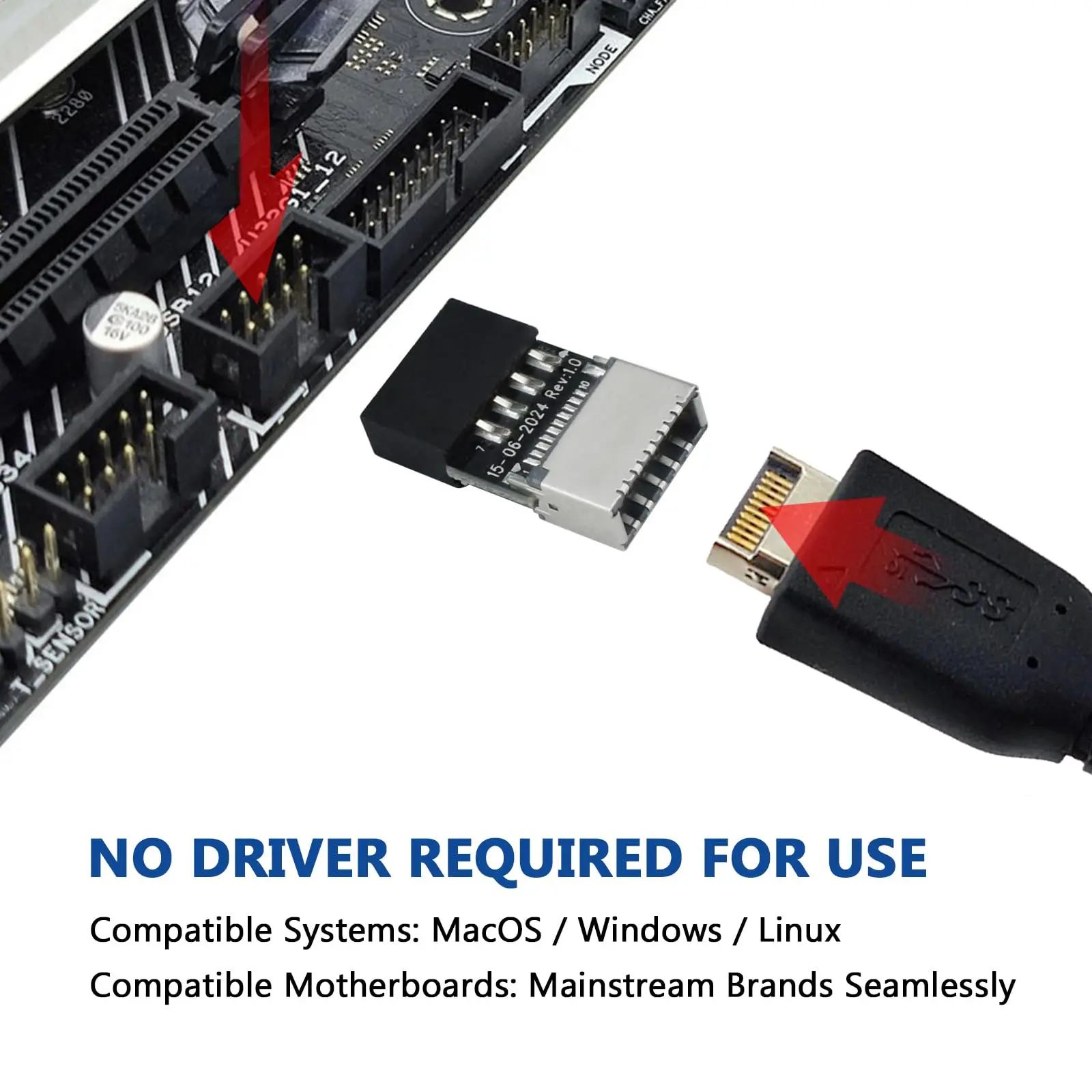1개 USB 2.0 - USB 3.2 Gen 1 헤더 어댑터 (메인보드용, E 타입 키-A 암형 전면 패널 소켓 - 9핀 헤더 내부 연결)