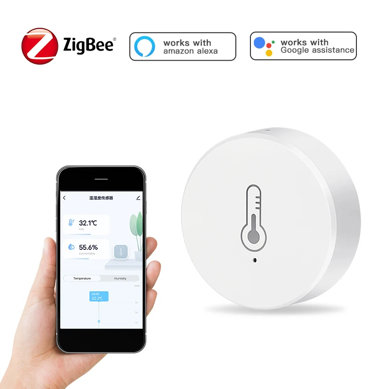 Tuya Zigbee Mini Sensor de Temperatura e Umidade Suporte Smart Home Scene Linkage App Control Alexa Google Home Assistant Voice