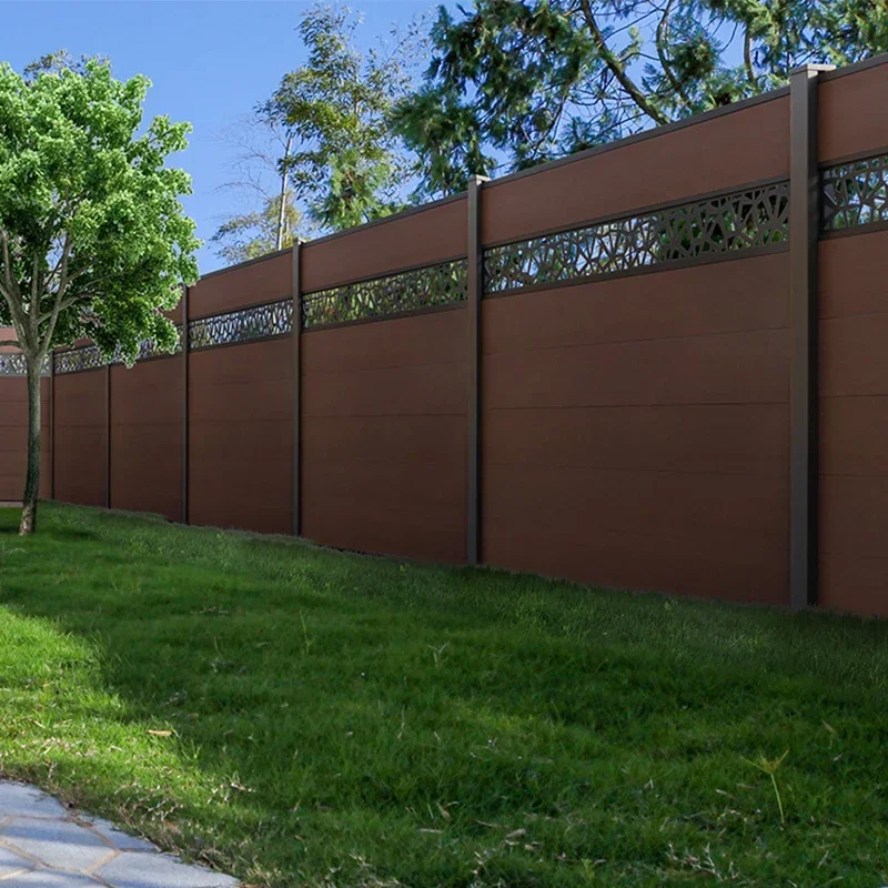 Wood Plastic Composite Fence Aluminum Post WPC  Garden Fence Laser Cut Screen WPC Outdoor Decorative Fence Panel 2