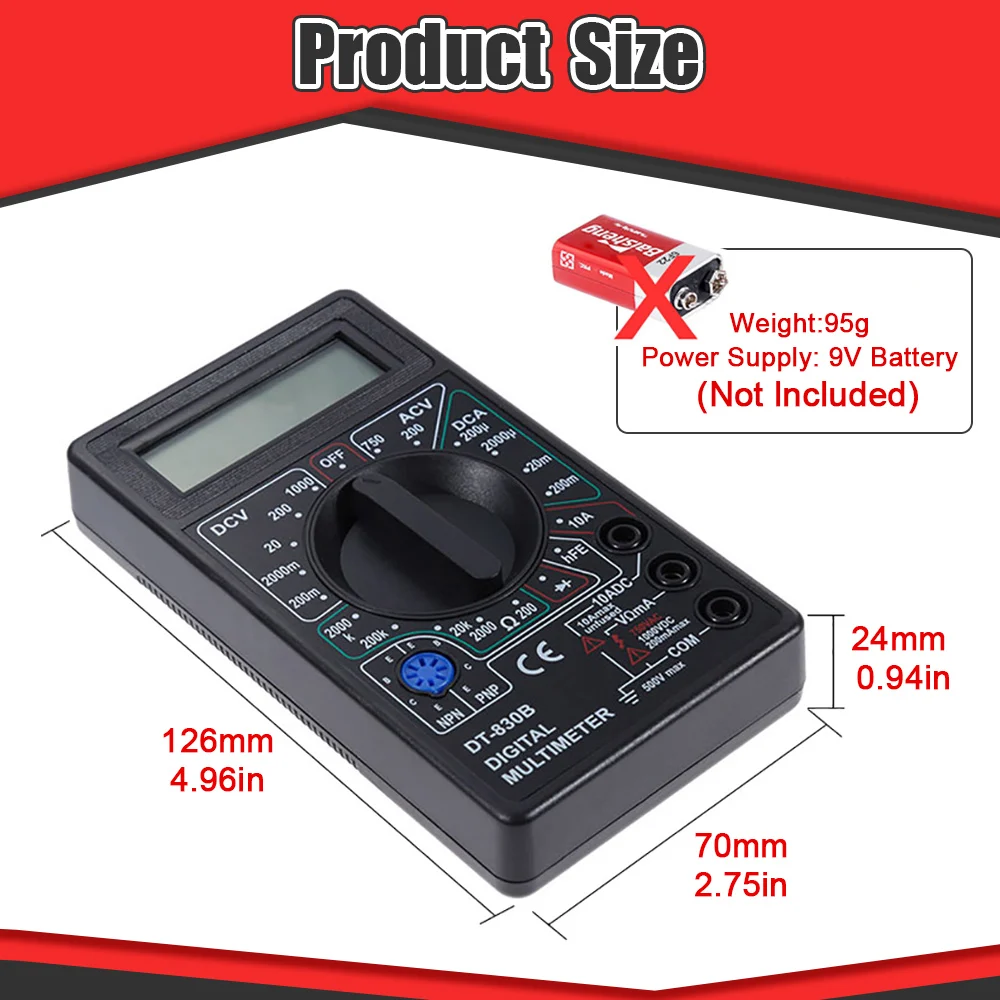 Digital Multimeter DT830B AC/DC LCD 750/1000V Voltmeter Ammeter Ohm Tester Handheld