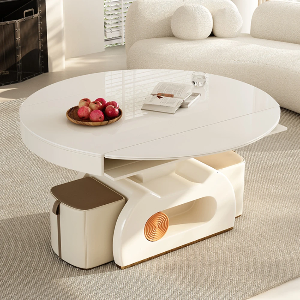 

Подъемная Складная каменная тарелка для гостиной, обеденный стол двойного назначения, кремовый стиль для маленькой квартиры