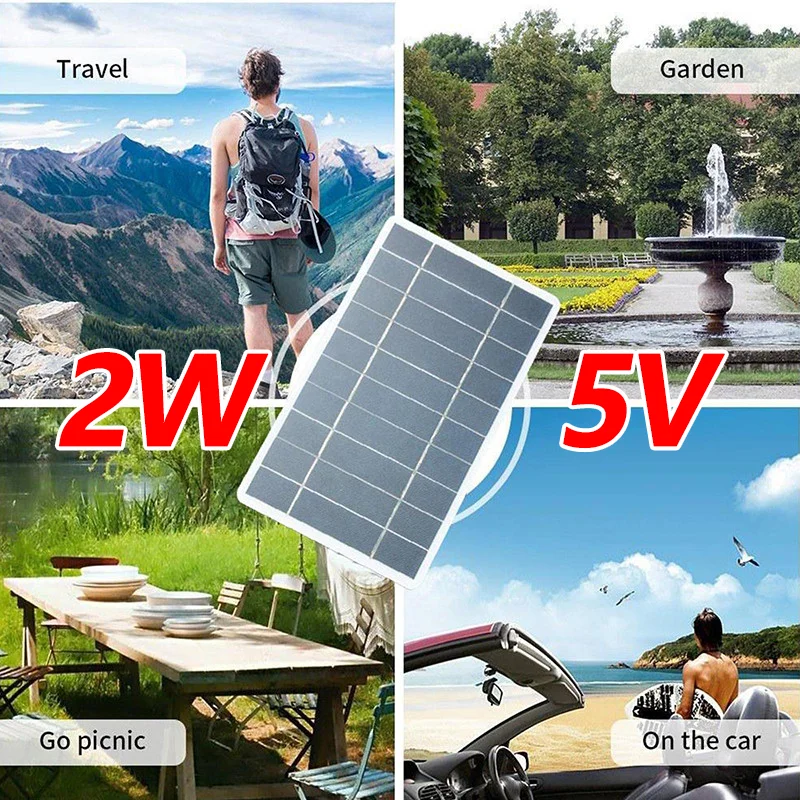 Solar Panel 2W 5V Portable  With USB Secure Charging For Stable Battery Charger For Power Bank Phones Outdoor Camping House