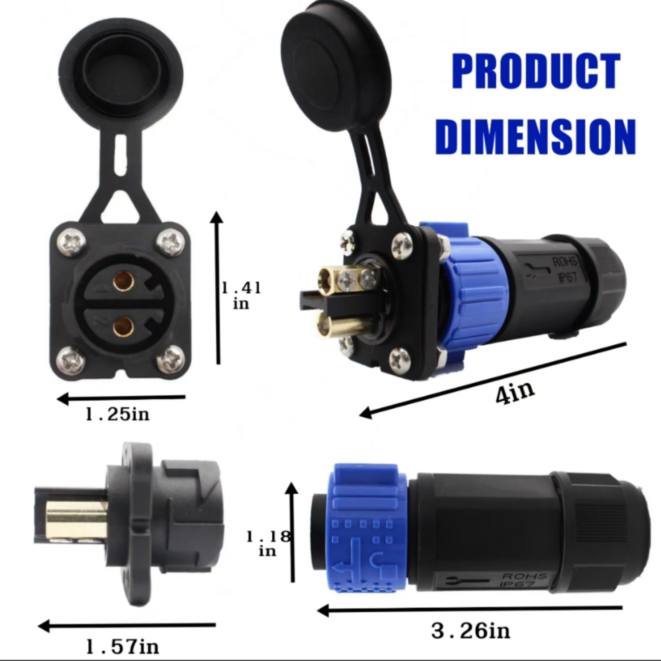 Trolling Motor Plug Receptacle Set,12V 24V 36V 48V Trolling Motor Plug,Waterproof Marine Boat DC Power Connector 4
