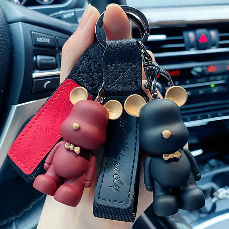 Cute Tie Bear Key Chain Resin Keychain Strap Pendant For Women Bag Car Keyring Accessories Key Holder Organizer Kids Girl Gift