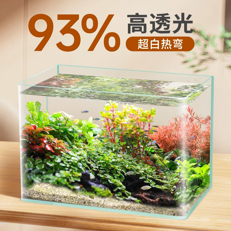 

Yee Fish Tank Glass Gold Crystal Ultra White Small Desktop Aquarium Home Water Weed Ecological Small Fish Tank Living Room Fish