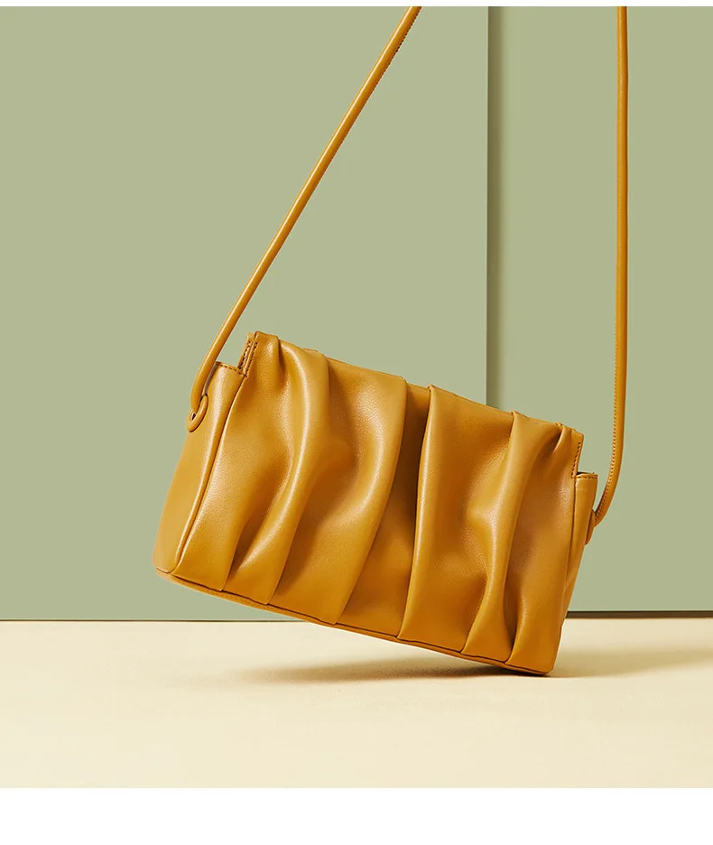 Tote Handbag Bag Women's Shoulder Y2k Genuine Cowhide Simplified Casual High-Capacity Pleated Soft Cloud For Dumpling