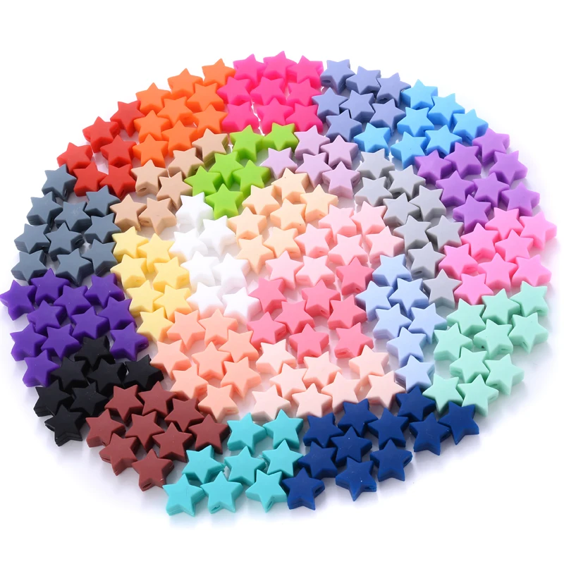 14mm 50Pcs/Lot Silicone Beads Five-pointed Star Shape Baby Teether Chew Pacifier Clip Chain  Accessoies Silico Beads BPA Free