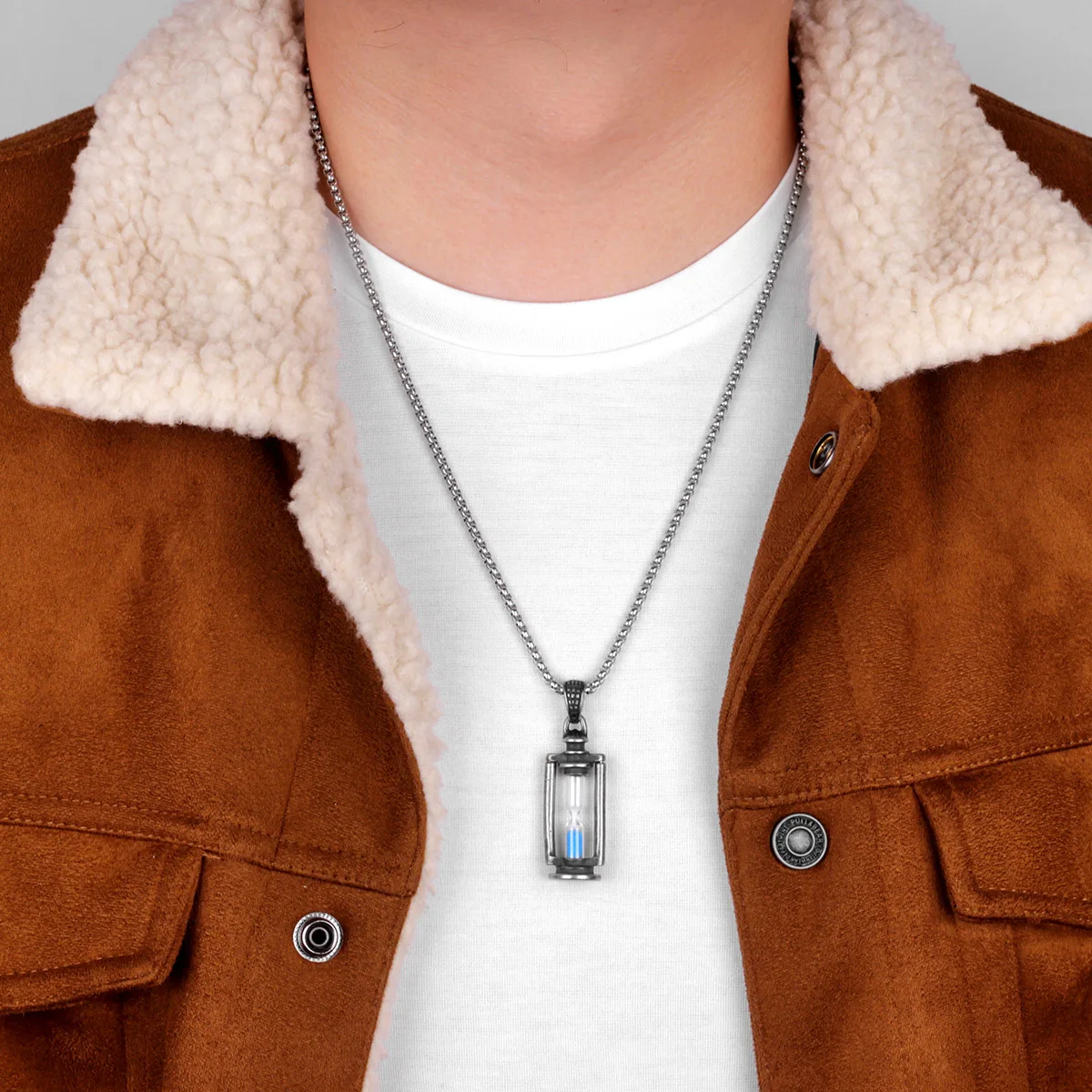 Hourglass Retro Mens Long Necklaces Pendants Chain Punk Hip