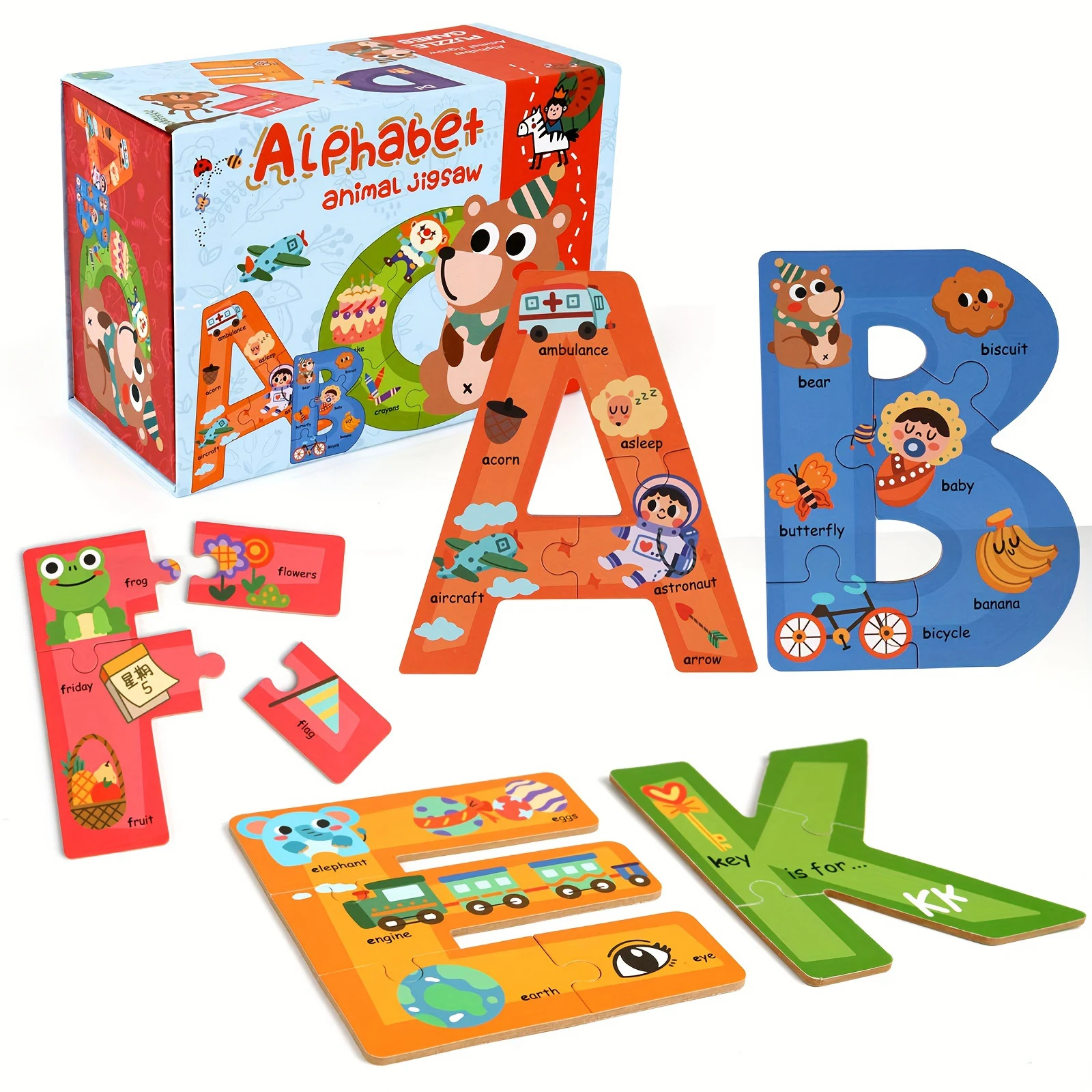 Wooden alphabet and number puzzles for kids learning abc sight word