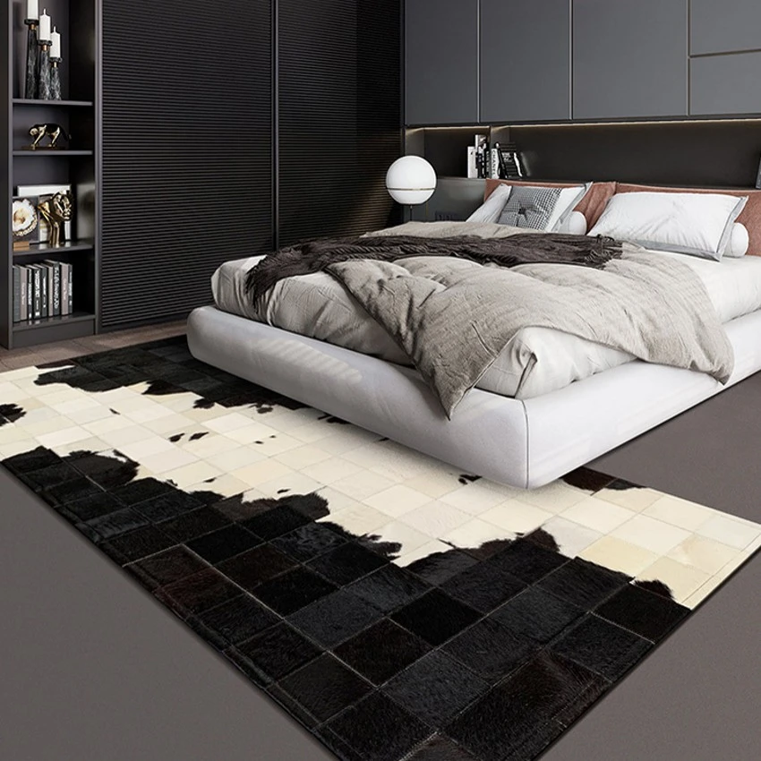 American style genuine cowhide patchwork runner rug in black color