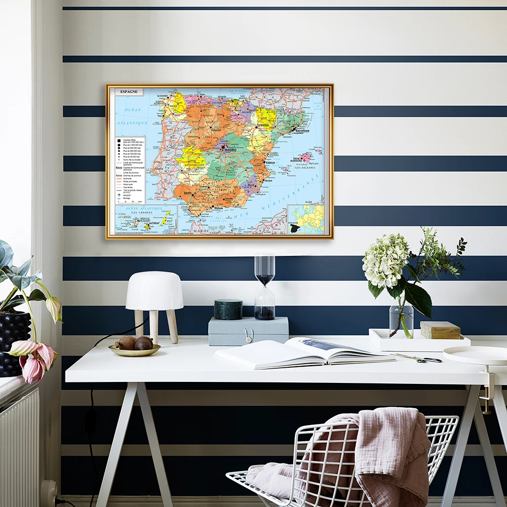 59*42cm The Spain Transportation Map in French Wall Art Poster Canvas Painting Travel School Supplies Home Decoration