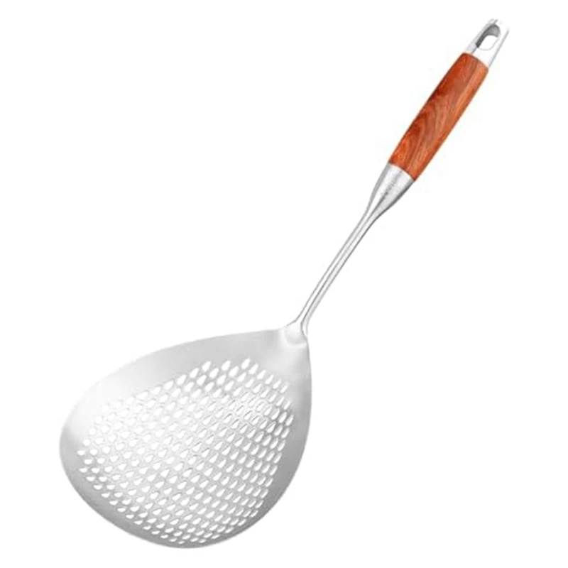 

Large Skimmer Slotted Spoon - 304 Stainless Steel Skimmer Spoon With Wooden Long Handle, 16 Inches Deep Fryer Scoop High Guality