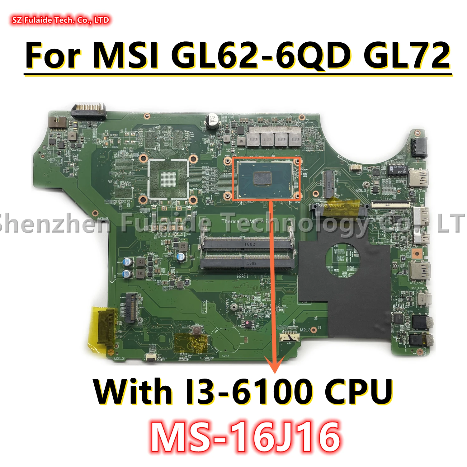 

MS-16J61 VER: 1,0 материнская плата для ноутбука MSI GL62-6QD GL72 G2NK052267 с процессором I3-6100 100% Testd Быстрая доставка