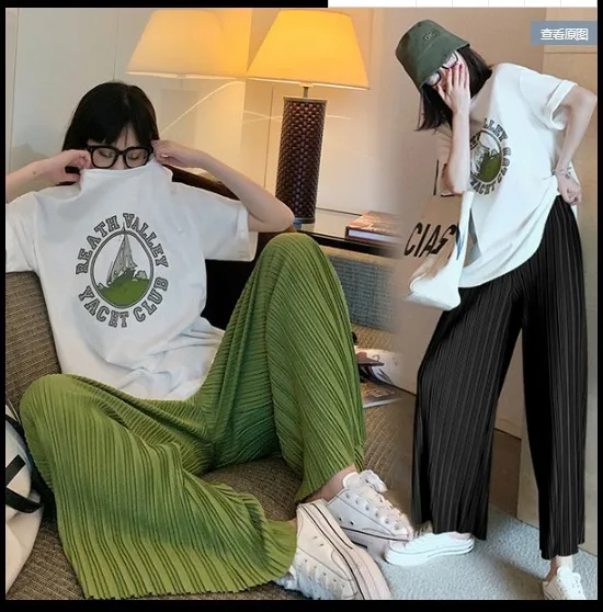 Short Sleeve T-Shirt Wide Leg Trousers Twinset Maternity Summer Loose Casual Pregnant Woman Clothes Set Fashion Printed Suit