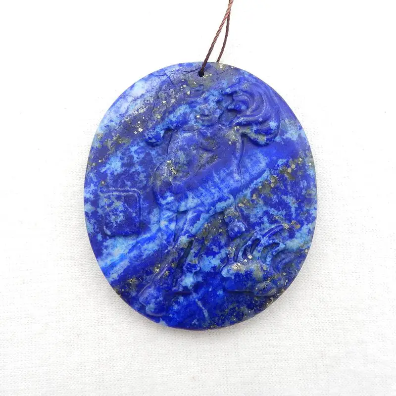 Natural Stone Lapis Lazuli Carved Animal Horse Pendant Bead 53x46x6mm 32g Semiprecious Fashion Jewelry Necklace Accessories