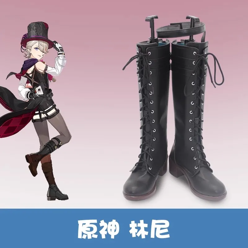 

Genshin Impact Lyney обувь для косплея Аниме игры Cos длинные черные ботинки Lyney косплей костюм реквизит обувь для Хэллоуина