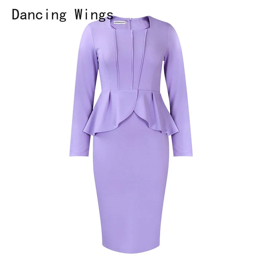 

Office Dresses for Women Elegant Stylish O Neck Full Sleeve Ruffles Sheath Package Hips Mid Calf Professional Work Wear Dress OL