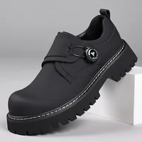 Spring Autumn British Thick Casual Derby Shoes for Men Fashion 2025 New Designer Rotary Button Black Dress Wedding Shoes Man 2