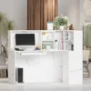 Modern Reception Desk Counter Table, L-Shap Reception Room Front Desk with Lockable Drawer & Open Shelves, Retail Counter 3
