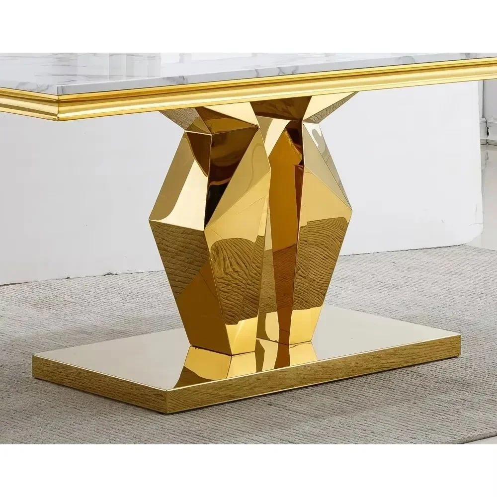 Modern Faux Marble Dining Table Set ,White Marble Kitchen Table and Upholstered Velvet Chair Set ,Dining Room Table Set