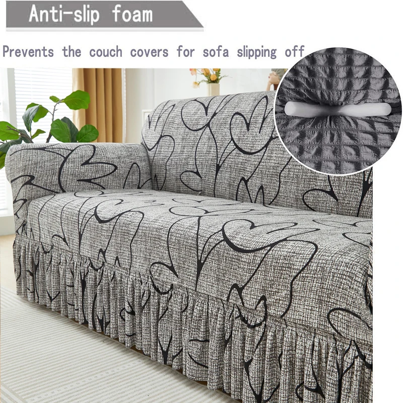 Printed Ruffled Skirt Sofa Covers for Living Room Stretch Couch Cover Sofa Slipcover Furniture Protector Easy Fitted Washable 5