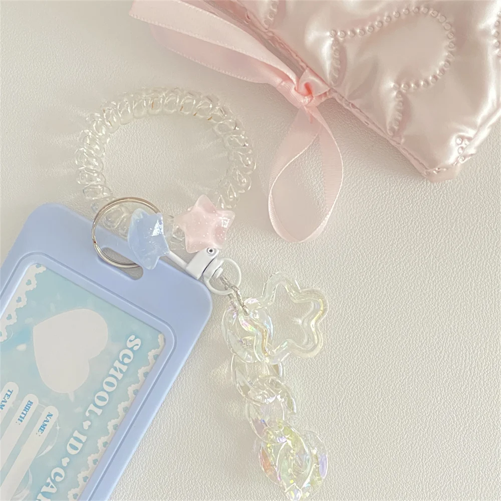 Women's Cute Card Cover Holder Flash Pink Blue Love Gradient Cool Card Star Pendant Keychain Bus Student ID Card Holder Case 6