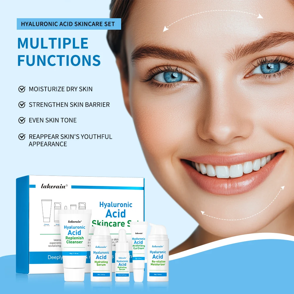 5-piece Set Hyaluronic Acid Skincare Set Essence Cleanser Eye Cream Face Cream Hydrating Moisturizing Repair Skin Care Product