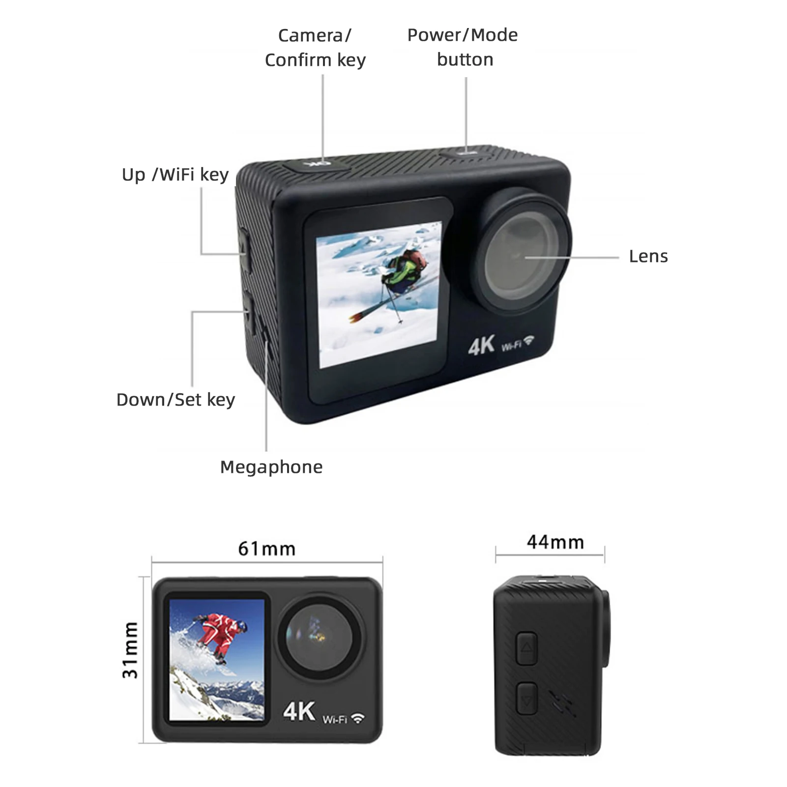 다이빙용 방수 하우징 장착 키트, 24MP WiFi 스포츠 카메라, 170 광각 렌즈, 듀얼 스크린, 4K 60FPS 액션 카메라, 30M