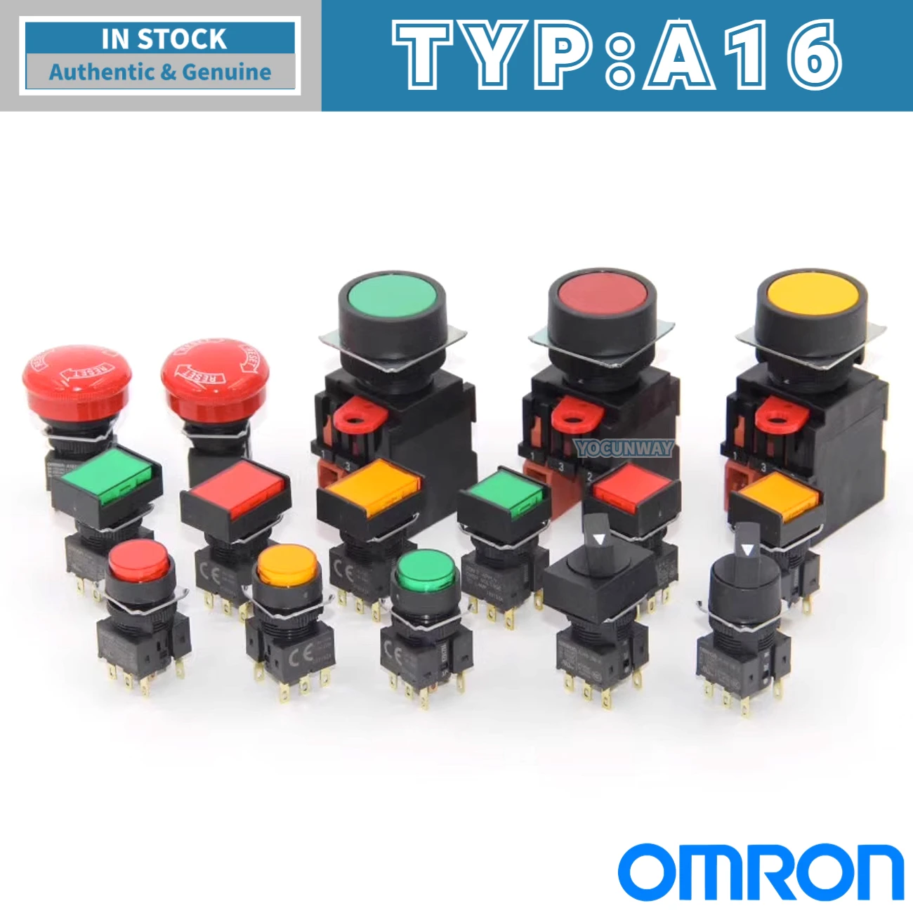 

New Authentic Original Japan OMRON Rectangular Button Switch Green Red Yellow White Not Light Reset A16-JGM-2 RYW 1